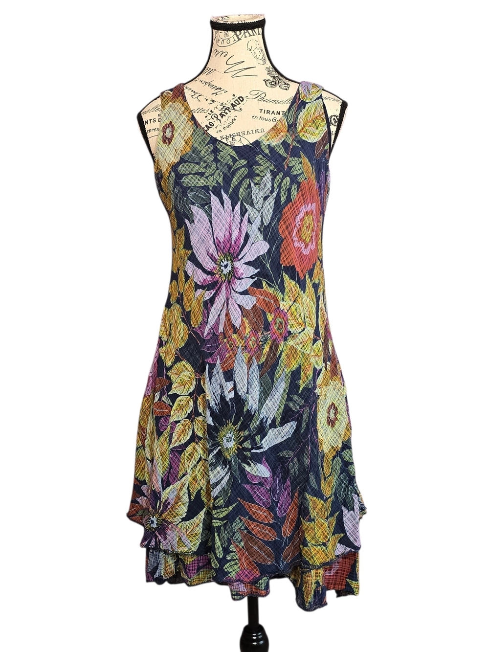 Tempo Paris Cotton Multi Color Floral Sleeveless Boho Raw Hem Midi Dress S